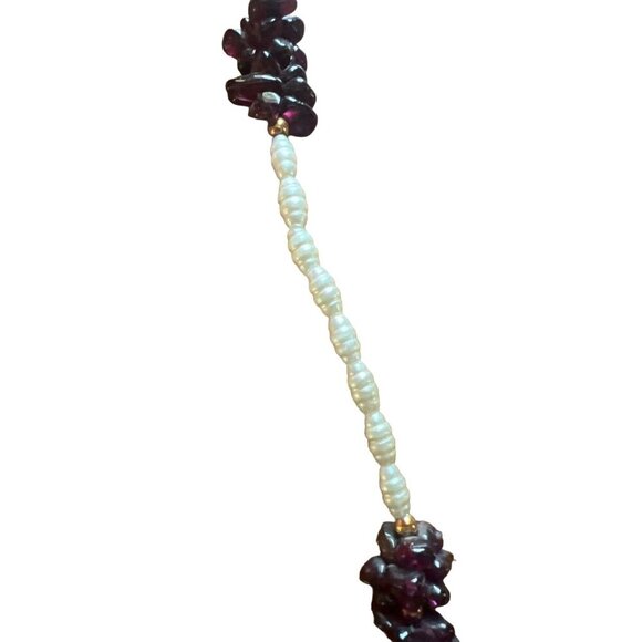 Vintage Garnet Stones Freshwater Pearls Necklace 16” Look at all Photos - Picture 5 of 6